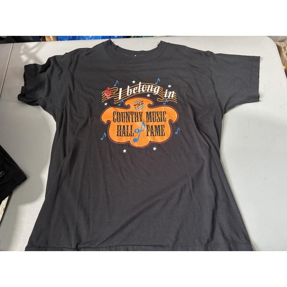 Vtg‎ 80s I Belong In The Country Music Hall Of Fame XL Black Tshirt